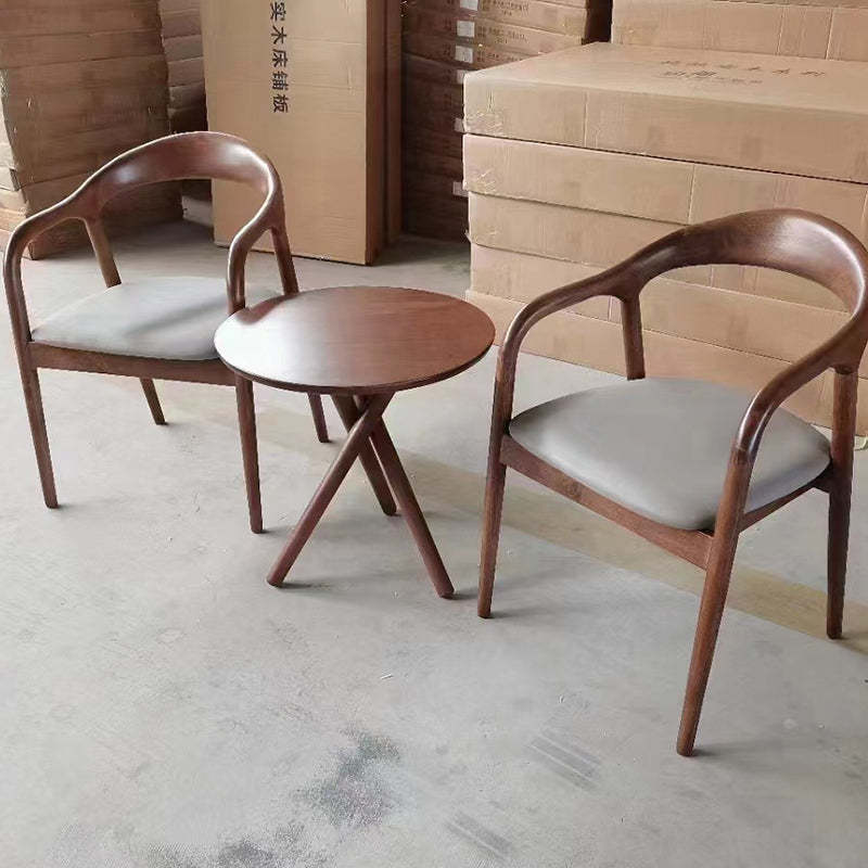 Chinese Curved Leather Solid Wood Dining Chair