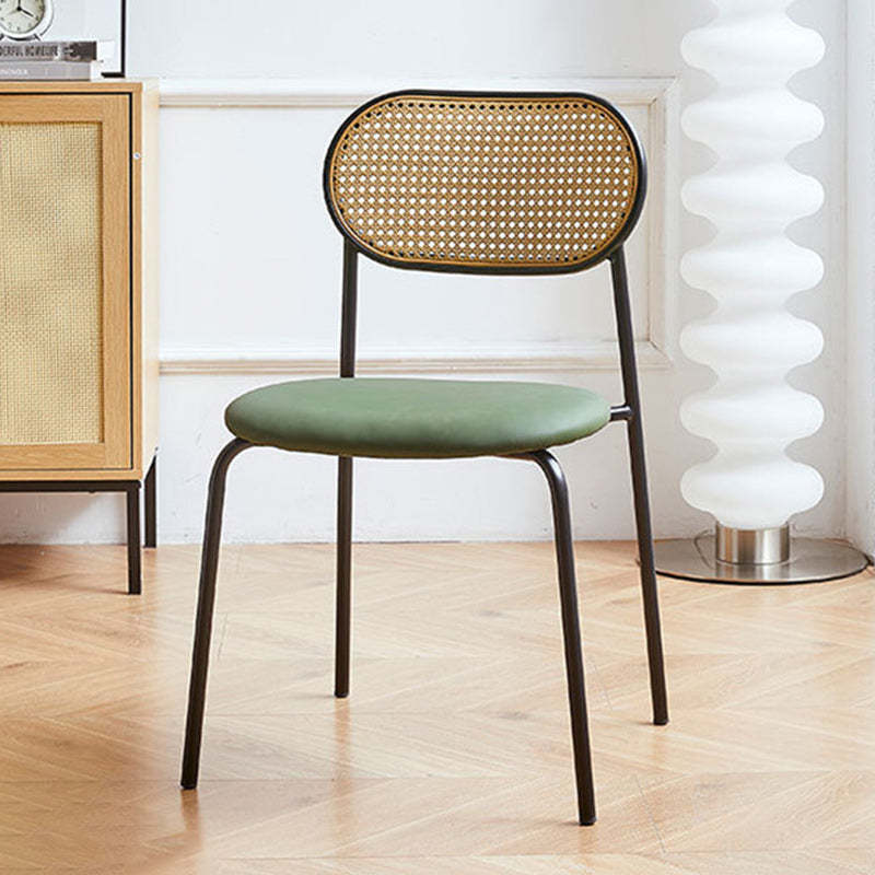 Minimalist Oval Leather Metal Dining Chair — Black / Walnut Color / Dark Brown