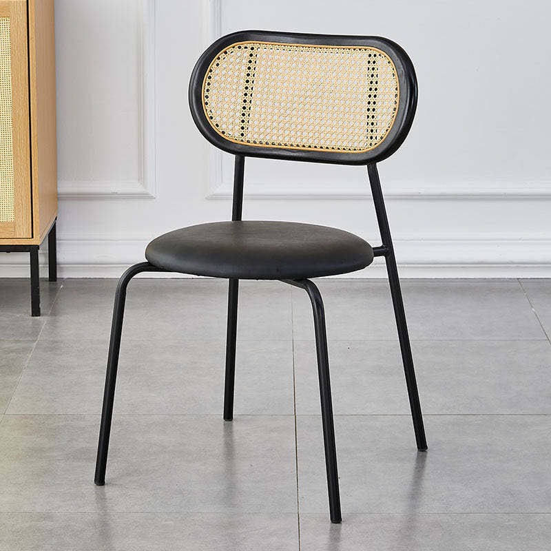 Minimalist Oval Leather Metal Dining Chair — Black / Black / Black