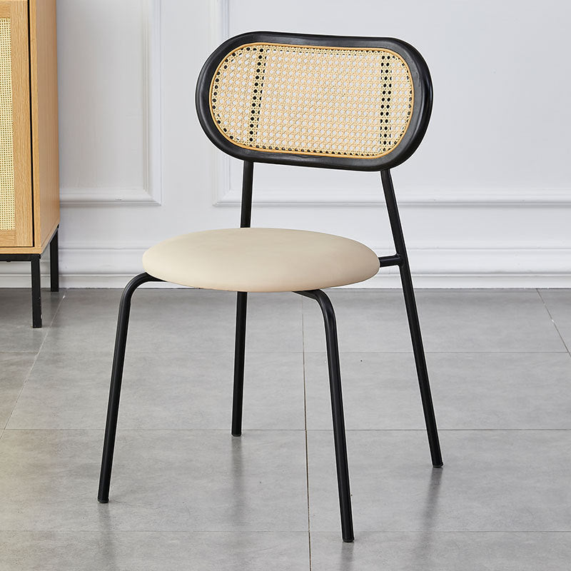 Minimalist Oval Leather Metal Dining Chair — Black / Black / Beige