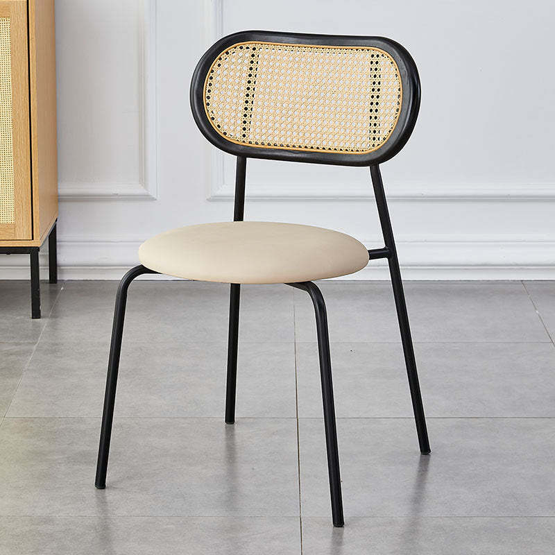 Minimalist Oval Leather Metal Dining Chair — Black / Black / Beige