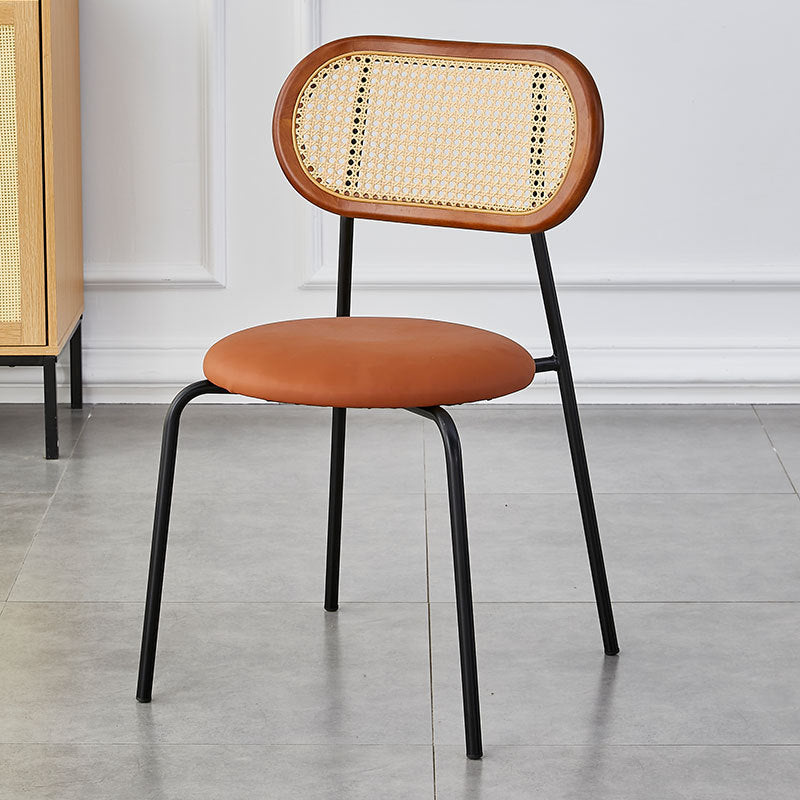 Minimalist Oval Leather Metal Dining Chair — Silver / Walnut Color / Dark Brown