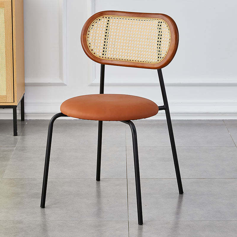 Minimalist Oval Leather Metal Dining Chair — Silver / Walnut Color / Dark Brown