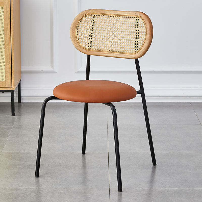 Minimalist Oval Leather Metal Dining Chair — Silver / Original Wood Color / Dark Brown