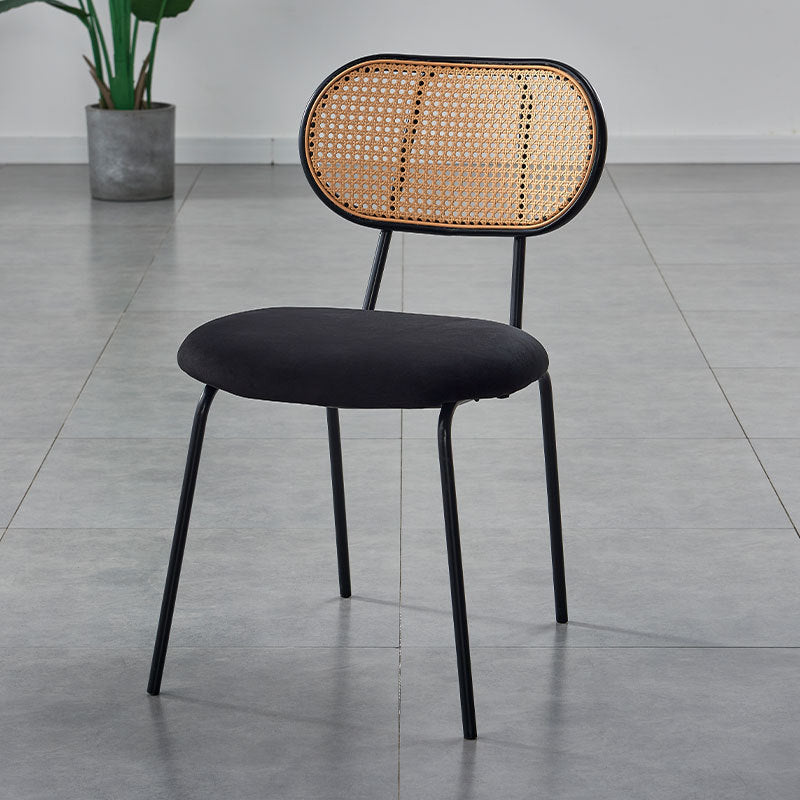 Minimalist Oval Leather Metal Dining Chair — Silver / Black / Black