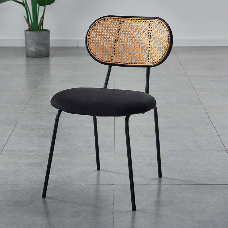 Minimalist Oval Leather Metal Dining Chair — Silver / Black / Black