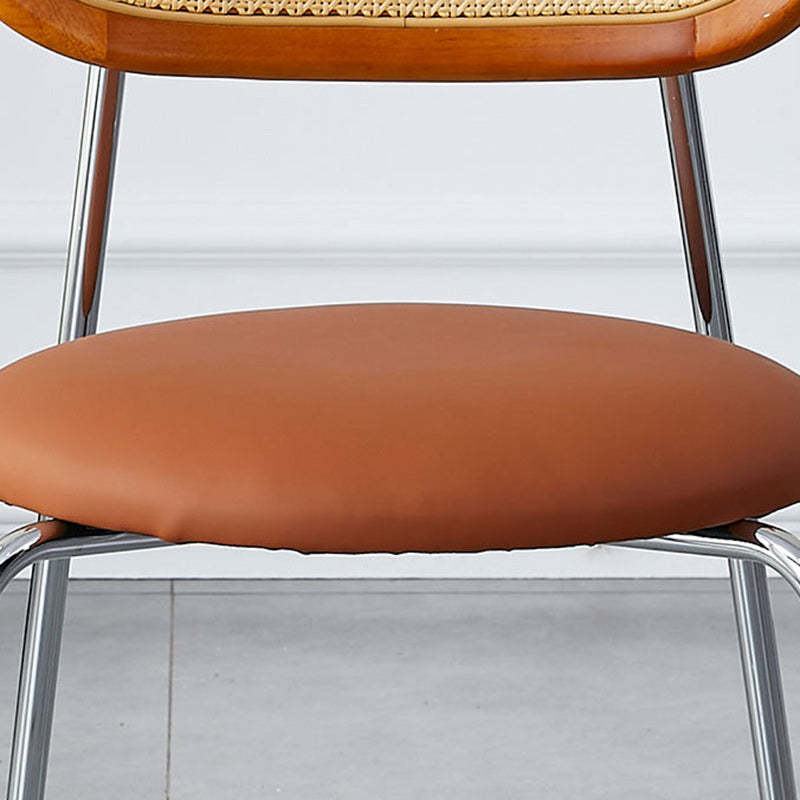 Minimalist Oval Leather Metal Dining Chair — Black / Original Wood Color / Beige