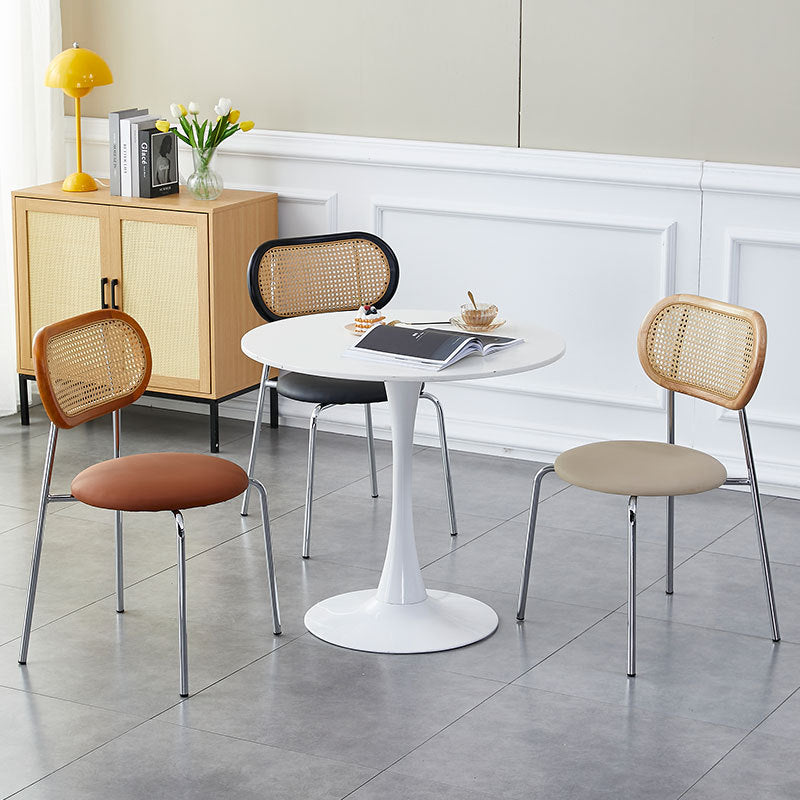 Minimalist Oval Leather Metal Dining Chair — Black / Walnut Color / Black