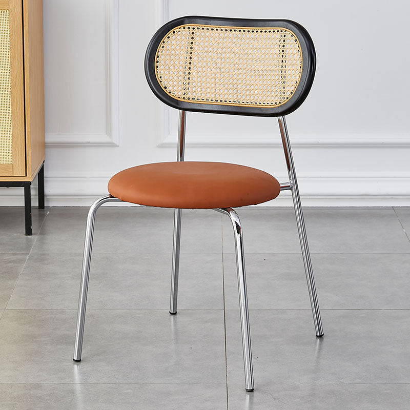 Minimalist Oval Leather Metal Dining Chair — Silver / Black / Dark Brown