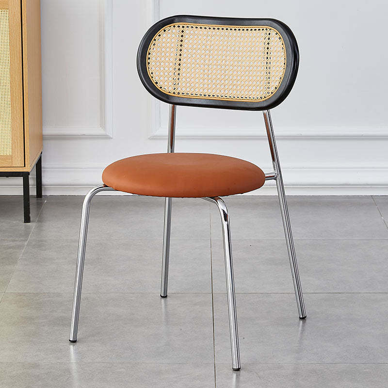 Minimalist Oval Leather Metal Dining Chair — Silver / Black / Dark Brown