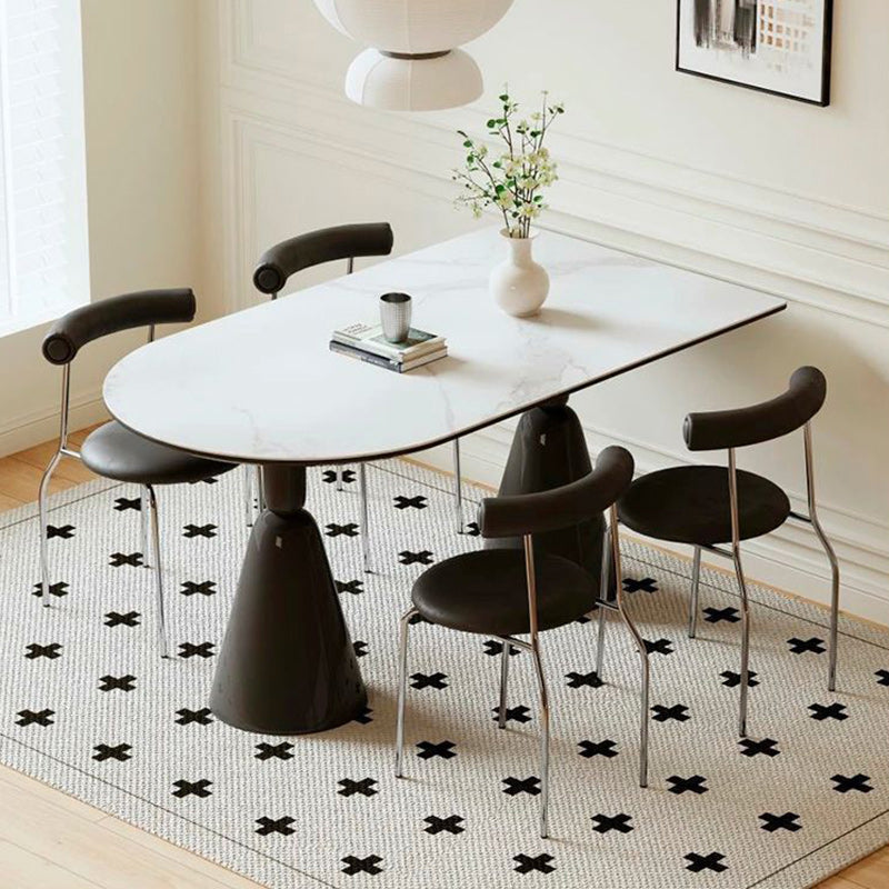 Minimalist Curved Leather Metal Dining Chair — Black / White