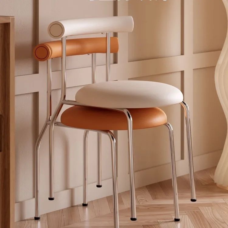 Minimalist Curved Leather Metal Dining Chair
