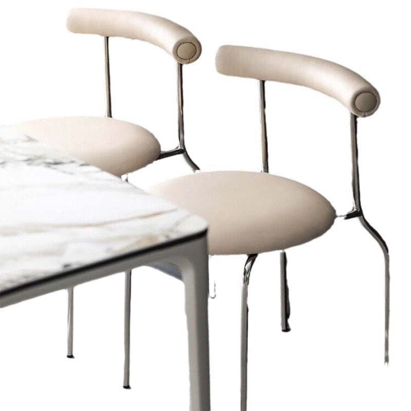 Minimalist Curved Leather Metal Dining Chair