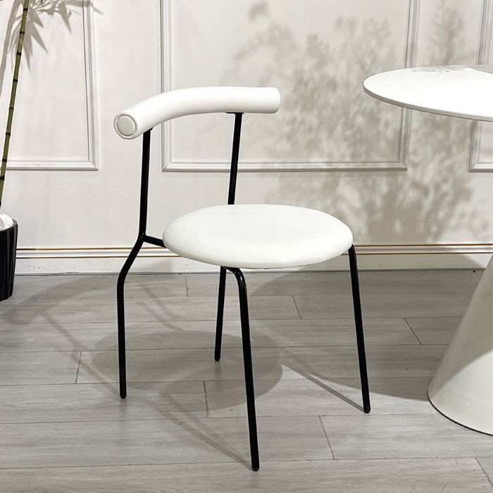 Minimalist Curved Leather Metal Dining Chair — Black / Black
