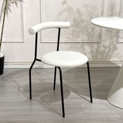 Minimalist Curved Leather Metal Dining Chair — Black / Black