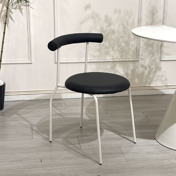 Minimalist Curved Leather Metal Dining Chair