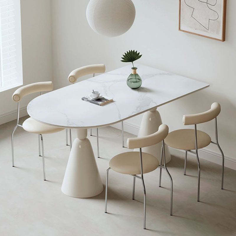 Minimalist Curved Leather Metal Dining Chair — White / Dark Brown