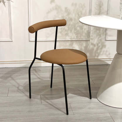 Minimalist Curved Leather Metal Dining Chair