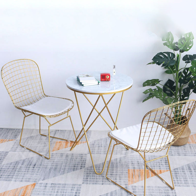 Scandinavian Openwork Leather Metal Dining Chair