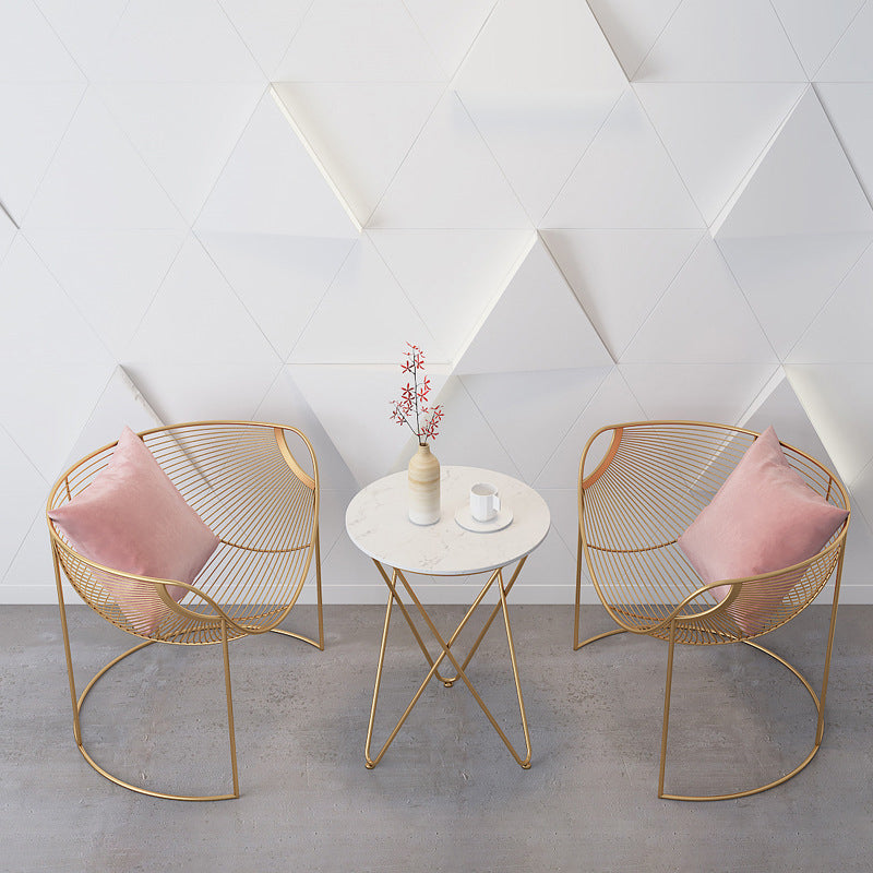 Scandinavian Openwork Leather Metal Dining Chair — C
