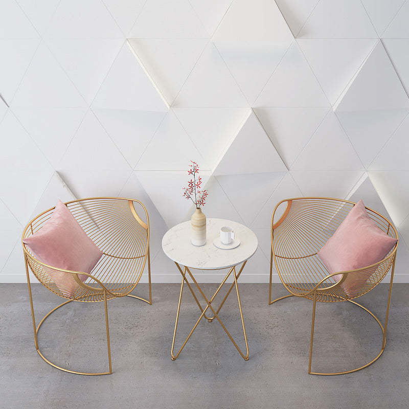 Scandinavian Openwork Leather Metal Dining Chair — C