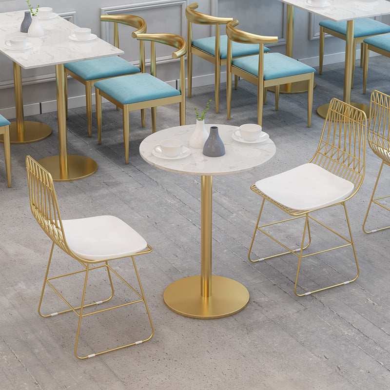 Scandinavian Openwork Leather Metal Dining Chair — B