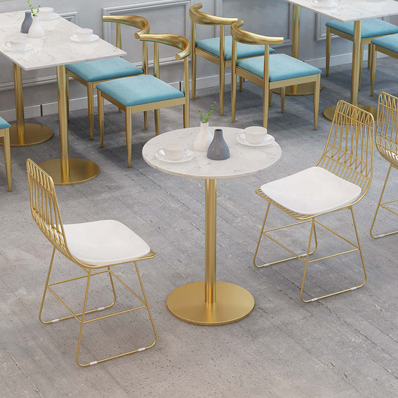 Scandinavian Openwork Leather Metal Dining Chair — B