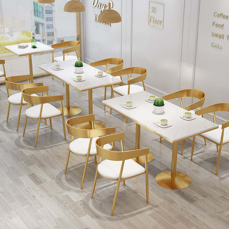 Scandinavian Openwork Leather Metal Dining Chair — A