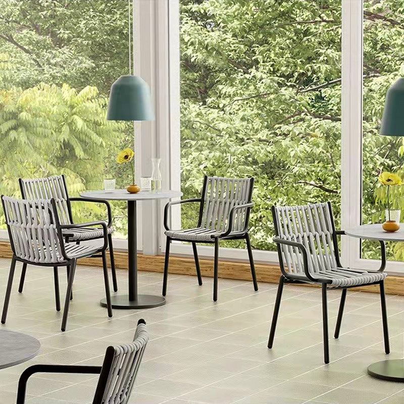 Rustic Hollow Rope Aluminum Dining Chair — Blue