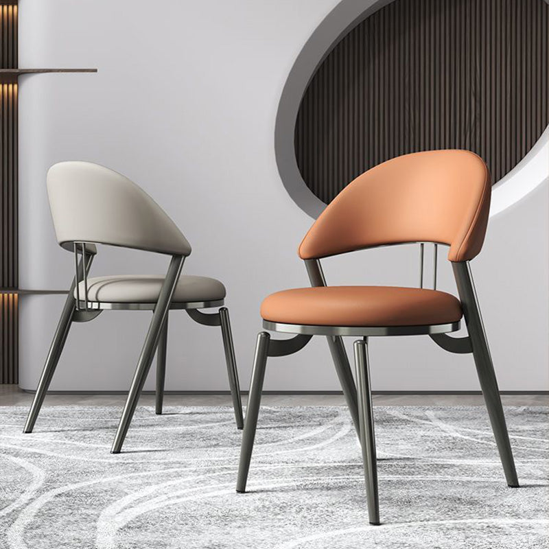 Scandinavian Curved Leather Iron Dining Chair — Brown