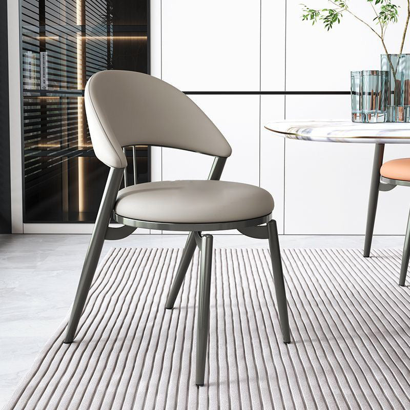 Scandinavian Curved Leather Iron Dining Chair — Beige