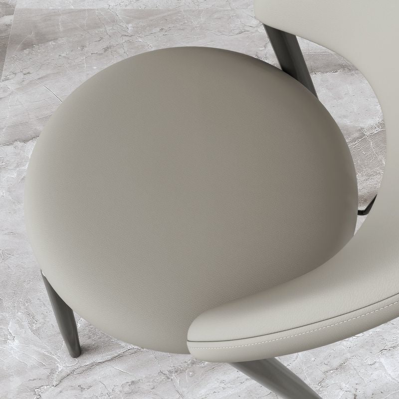 Scandinavian Curved Leather Iron Dining Chair — Light Brown