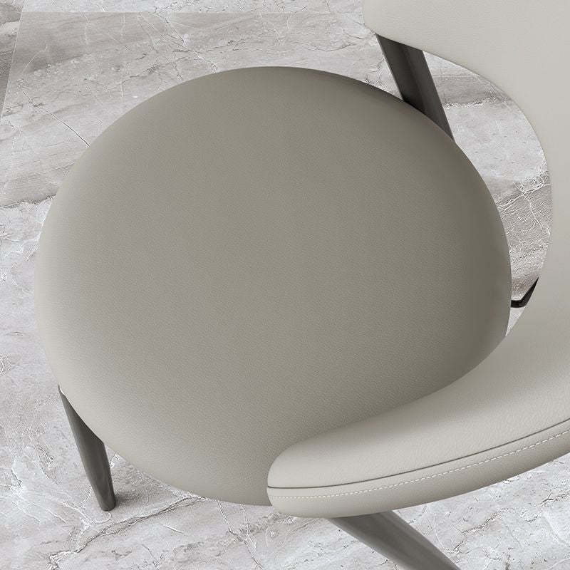 Scandinavian Curved Leather Iron Dining Chair — Light Brown