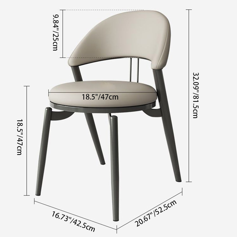 Scandinavian Curved Leather Iron Dining Chair — Gray