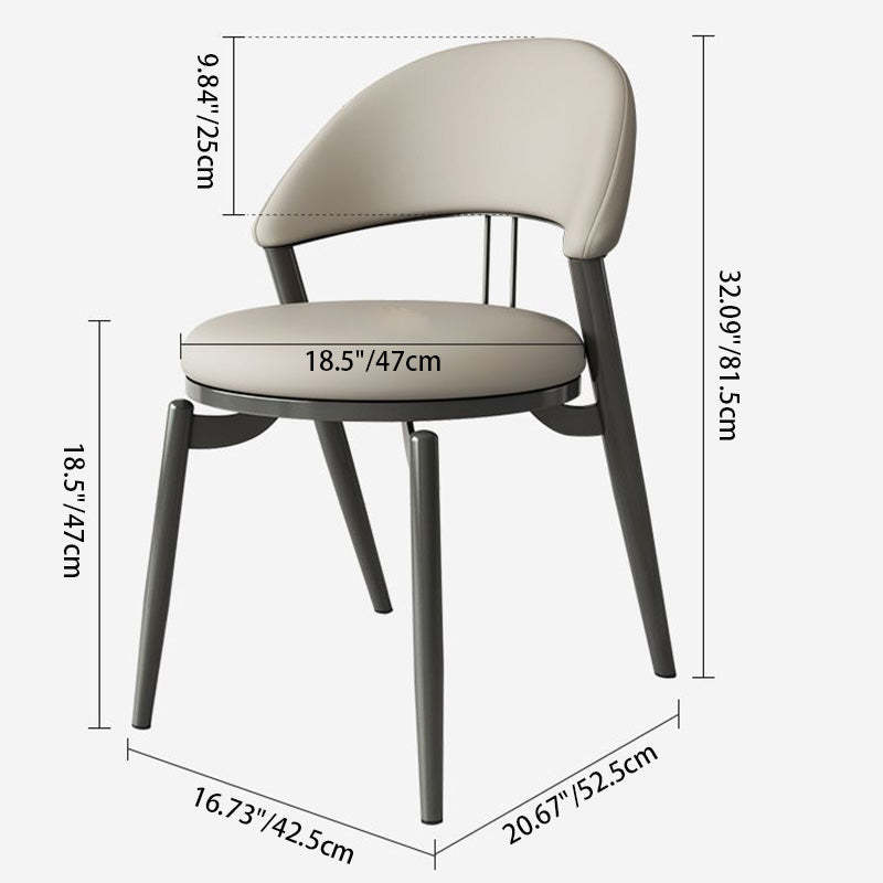 Scandinavian Curved Leather Iron Dining Chair — Gray