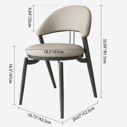 Scandinavian Curved Leather Iron Dining Chair — Gray