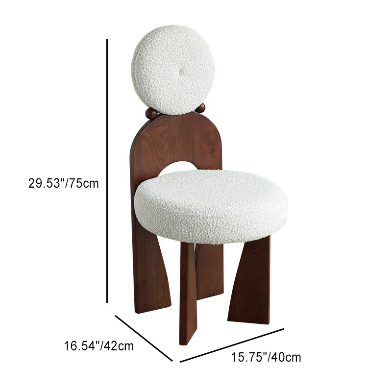 Vintage Curved Lambswool Wood Vanity Stool — Walnut Color & White