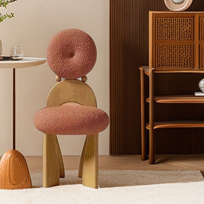 Vintage Curved Lambswool Wood Vanity Stool