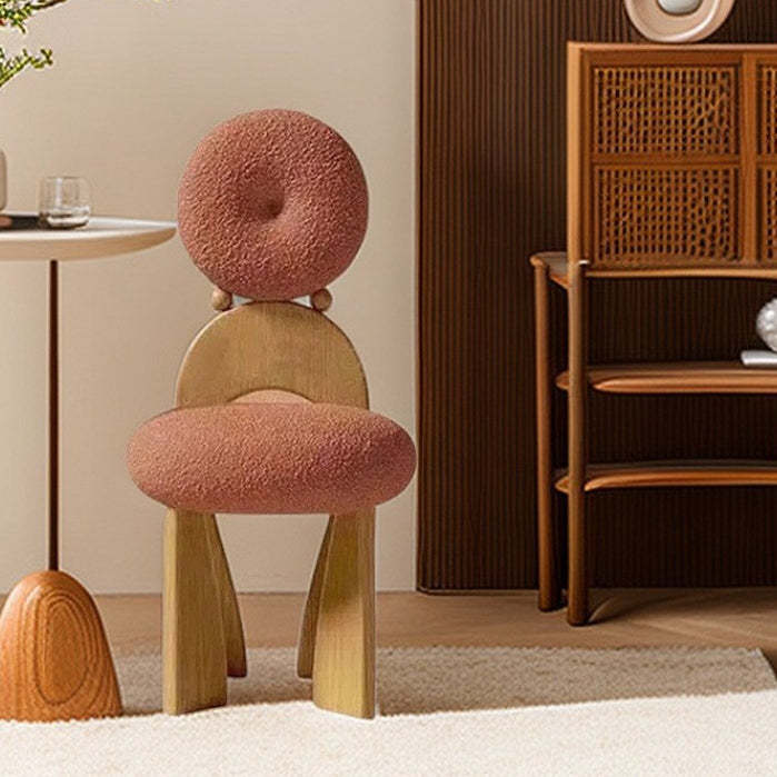 Vintage Curved Lambswool Wood Vanity Stool