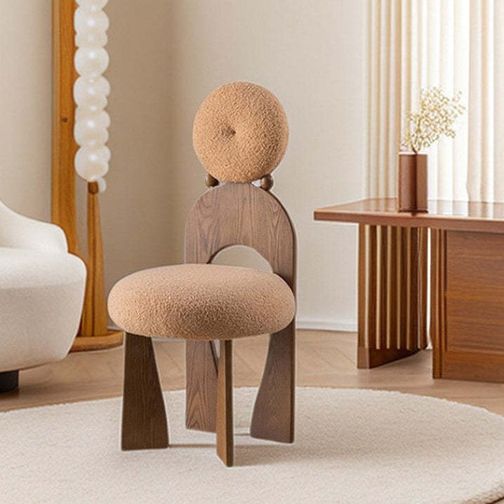 Vintage Curved Lambswool Wood Vanity Stool