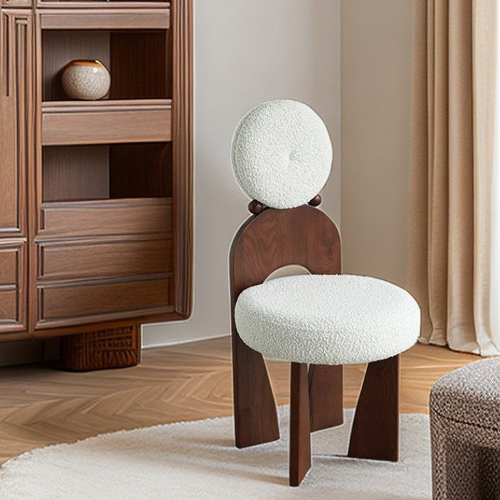 Vintage Curved Lambswool Wood Vanity Stool