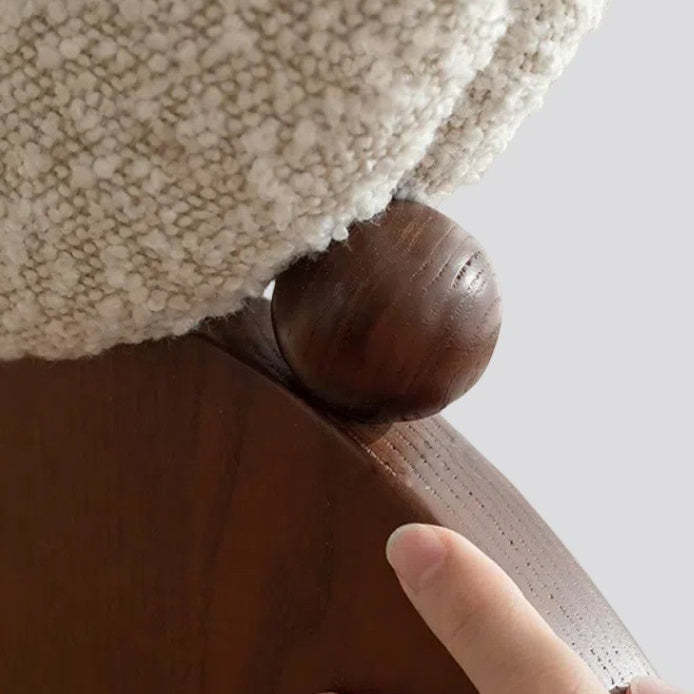 Vintage Curved Lambswool Wood Vanity Stool — Walnut Color & Brown