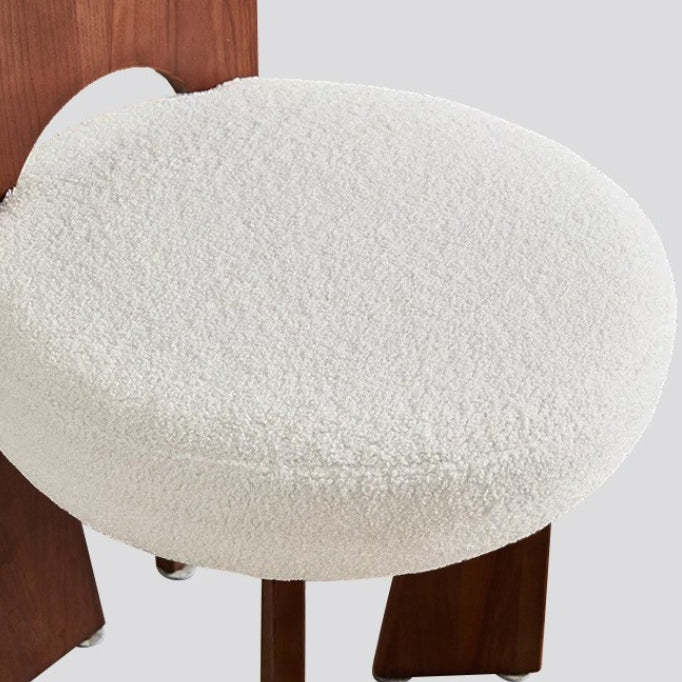 Vintage Curved Lambswool Wood Vanity Stool — Black & White