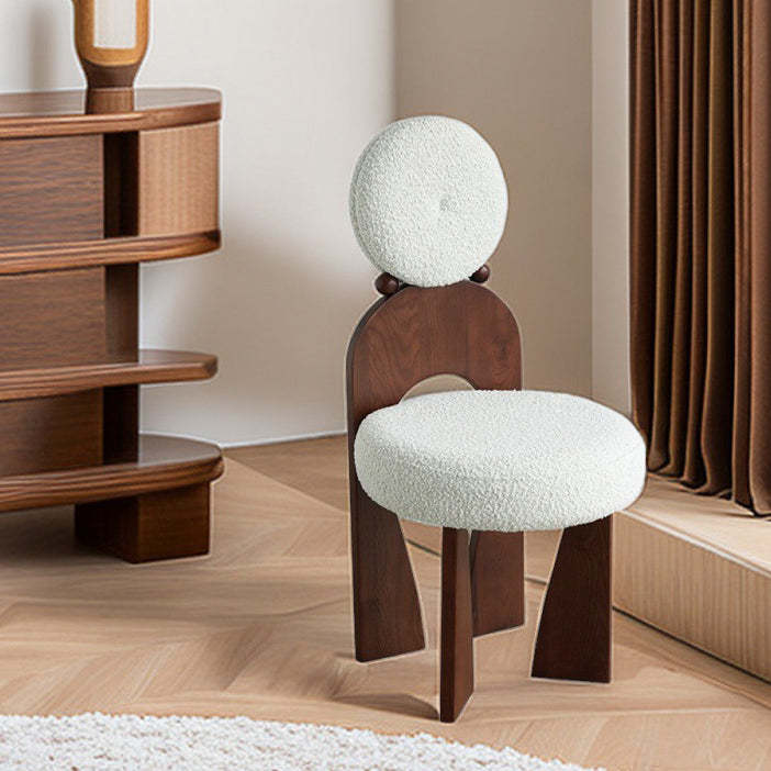 Vintage Curved Lambswool Wood Vanity Stool