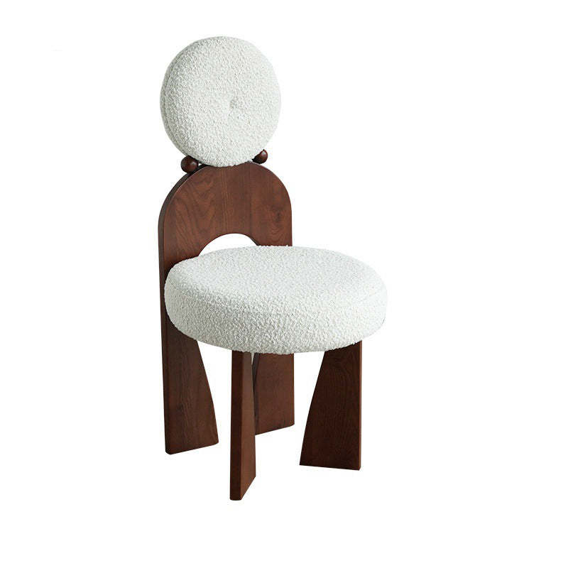 Vintage Curved Lambswool Wood Vanity Stool