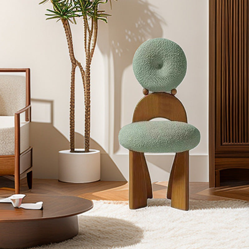 Vintage Curved Lambswool Wood Vanity Stool