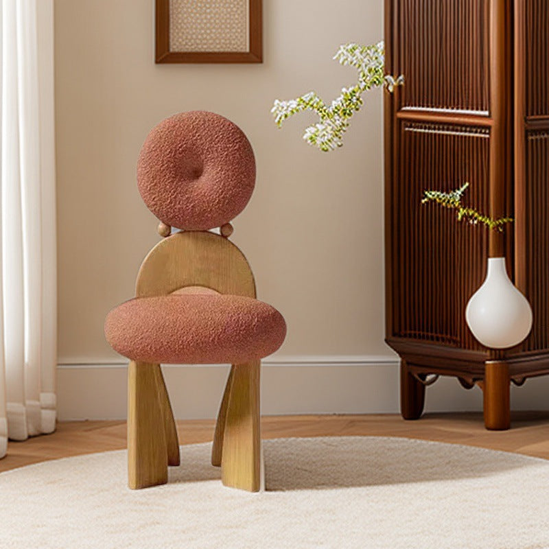 Vintage Curved Lambswool Wood Vanity Stool