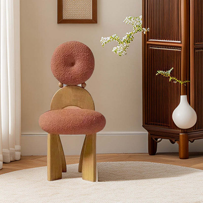 Vintage Curved Lambswool Wood Vanity Stool