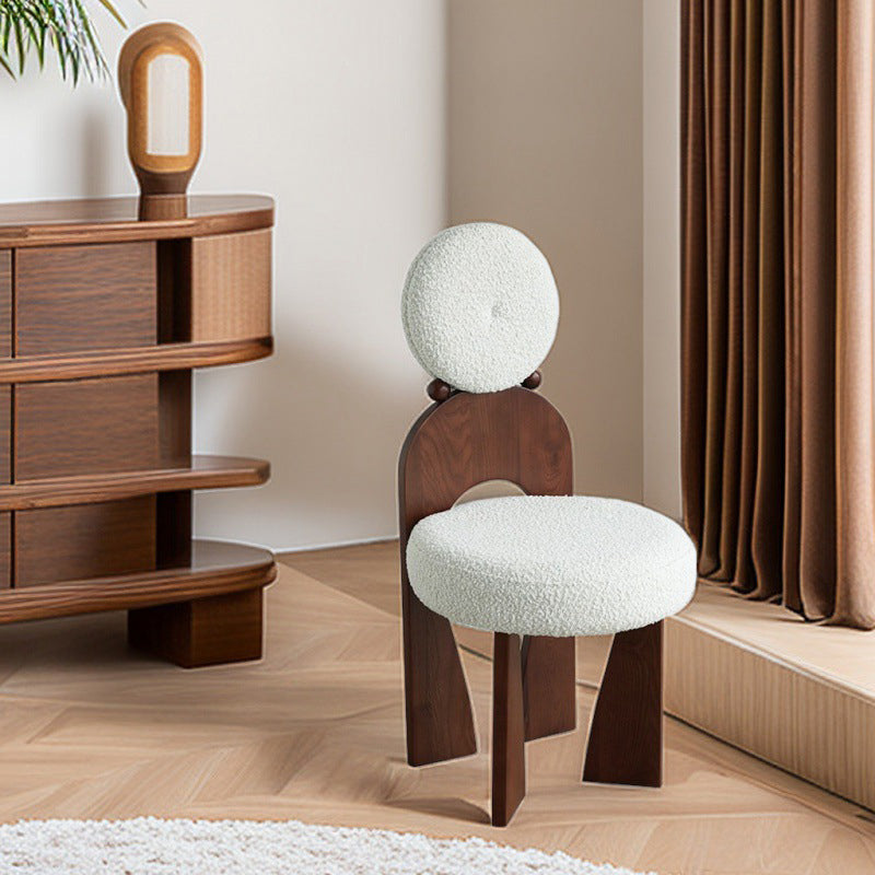 Vintage Curved Lambswool Wood Vanity Stool