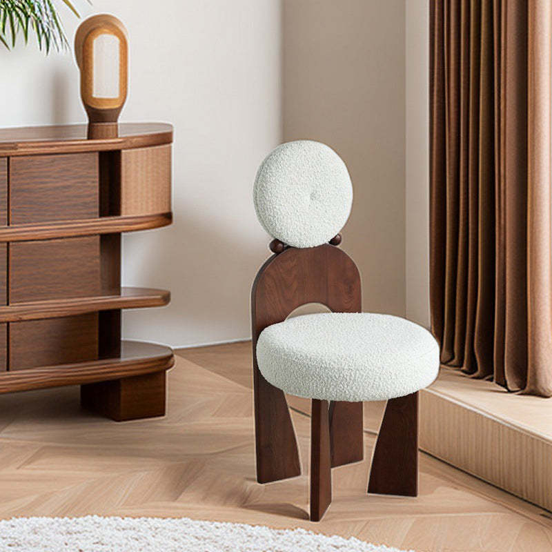 Vintage Curved Lambswool Wood Vanity Stool